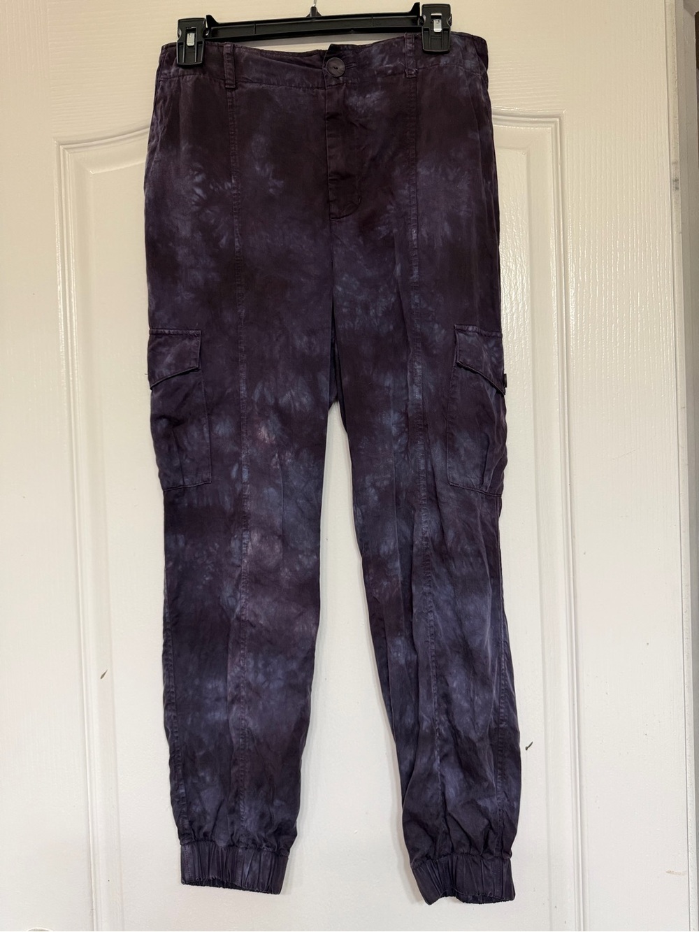 Cloth & Stone Anthropologie Purple Tie Dye Cargo Jogger Pants XS Tencel Lyocell